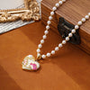 Retro Flower Heart Design Pearl Neckalce