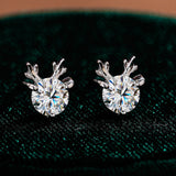 Cute Antler Reindeer Design Moissanite Silver Earrings