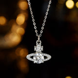 Saturn Design 1ct Moissanite Pendant Necklace in Sterling Silver