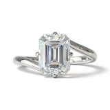 3ct Emerald Cut Twisted Shank Moissanite Engagement Ring in Sterling Silver