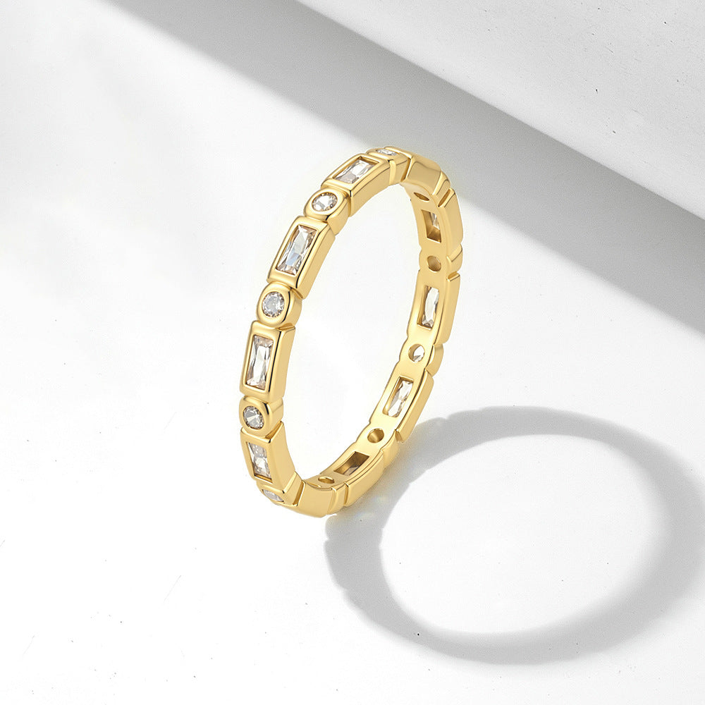Gold Plated Bezel Set Alternating Stone Wedding Band in Sterling Silver