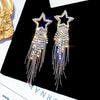 Sparkling Pentagram Design Tassel Drop Earrings