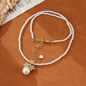 Sweet Flowers Pearl Design 18K Gold Plated Neckalce and Earrings