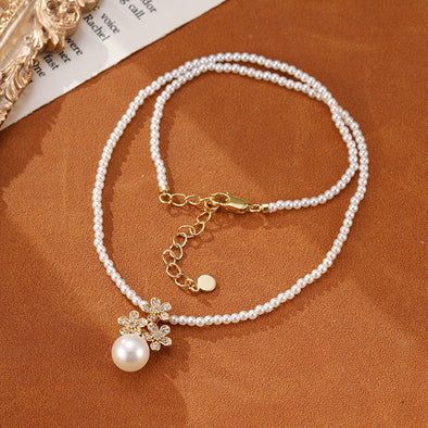 Sweet Flowers Pearl Design 18K Gold Plated Neckalce and Earrings