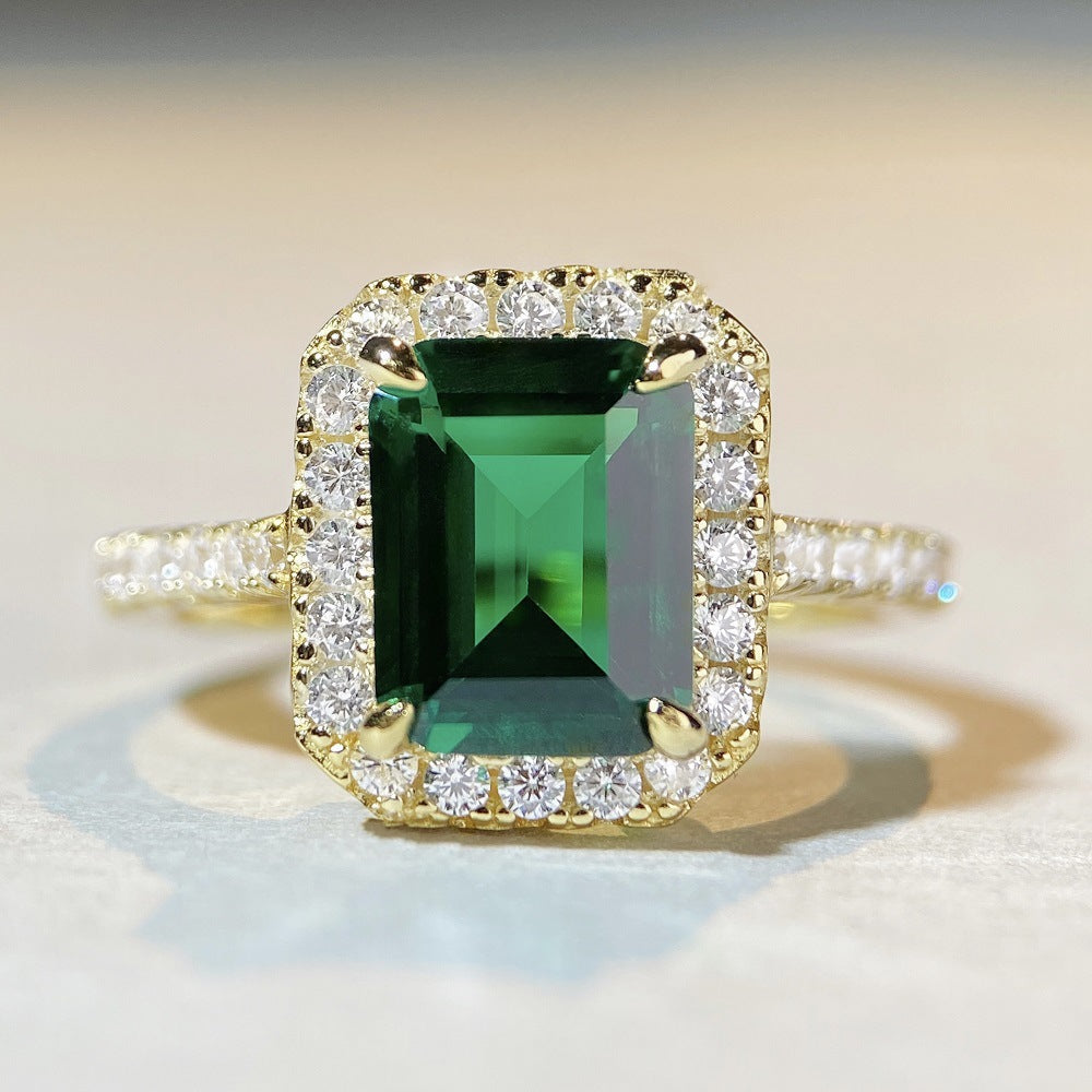 3.0ct Emerald Cut Green Gemstone Halo Engagement Ring in 925 Sterling Silver