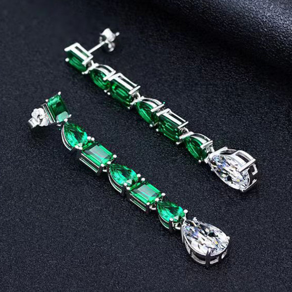 Vintage Pear Cut and Emerald Cut Dangle Earrings in Sterling Silver