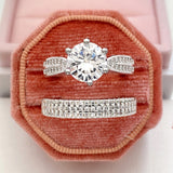 Classic 2-Piece Round Six-Prong Solitaire with Half Eternity Bands Bridal Ring Set in 925 Sterling Silver
