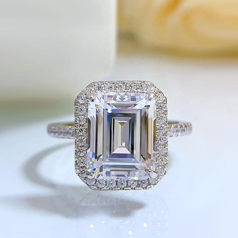 Vintage Halo 3.0ct Emerald Cut Engagement Ring In Sterling Silver