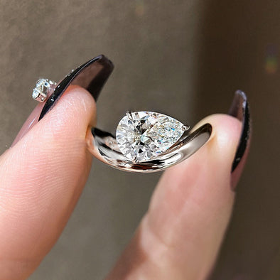 Unique Design Pear Cut Sterling Silver Ring