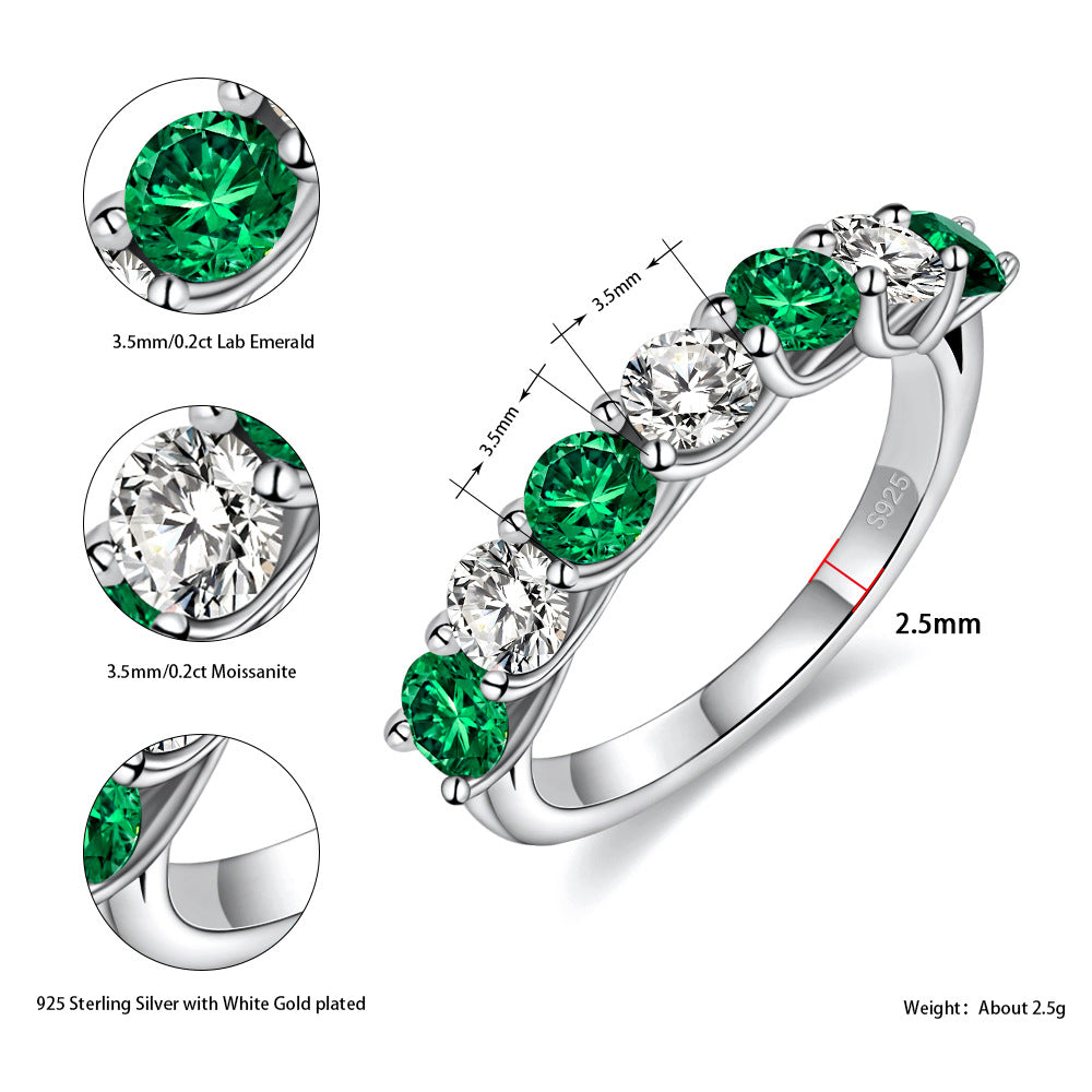 Moissanite Multicolor 7 Stone Wedding Band in Sterling Silver