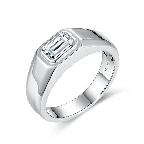 1.0CT Emerald Cut Moissanite Silver Men's Ring Band