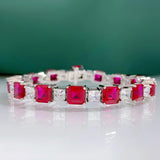 Classic Baguette Emerald Blue Red Gemstone Tennis Bracelet in Sterling Silver
