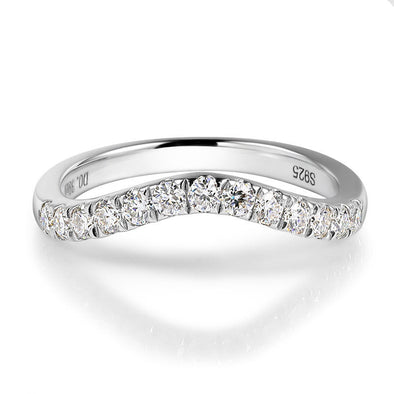 V Design Half Eternity Sterling Silver Moissanite Band