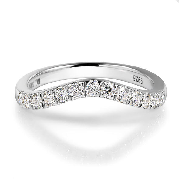 V Design Half Eternity Sterling Silver Moissanite Band