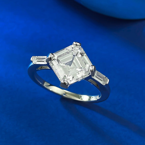 Elegant Asscher Cut Solitaire Engagement Ring in Sterling Silver