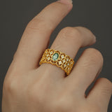 Green Moissanite Sterling Silver Lace Vintage Inspired Band