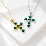 Vintage Emerald Green Cross Design Sterling Silver Necklace