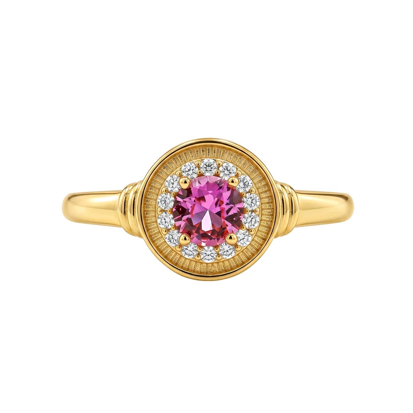 Vintage Pink and Blue Halo Engagement Ring in Sterling Silver