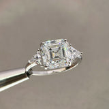 5Ct Asscher Cut Moissanite Engagement Ring in Sterling Silver