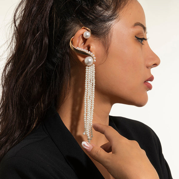 Golden Tone Pearl Fringe Earrings Fits Right Ear