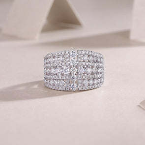 Luxury Moissanite 18K White Gold Plated Sterling Silver Band