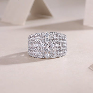 Luxury Moissanite 18K White Gold Plated Sterling Silver Band