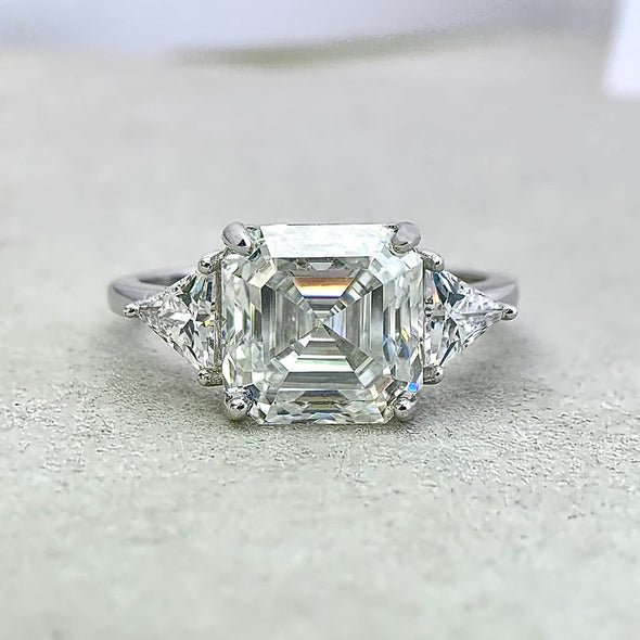 5Ct Asscher Cut Moissanite Engagement Ring in Sterling Silver