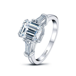 Classic Emerald Cut 2.0ct Moissanite Sterling Silver Ring