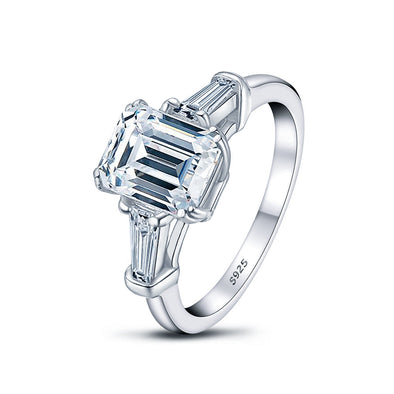 Classic Emerald Cut 2.0ct Moissanite Sterling Silver Ring