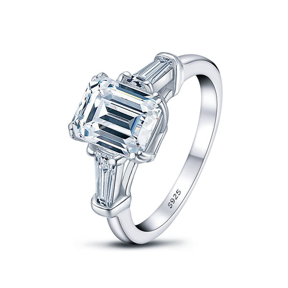Classic Emerald Cut 2.0ct Moissanite Sterling Silver Ring