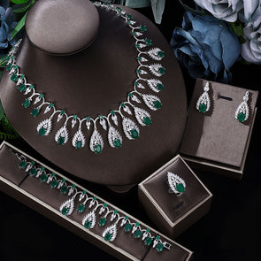 4 Pcs Luxury Dazzling Full Diamond Colored Evening Dress Jewelry Set