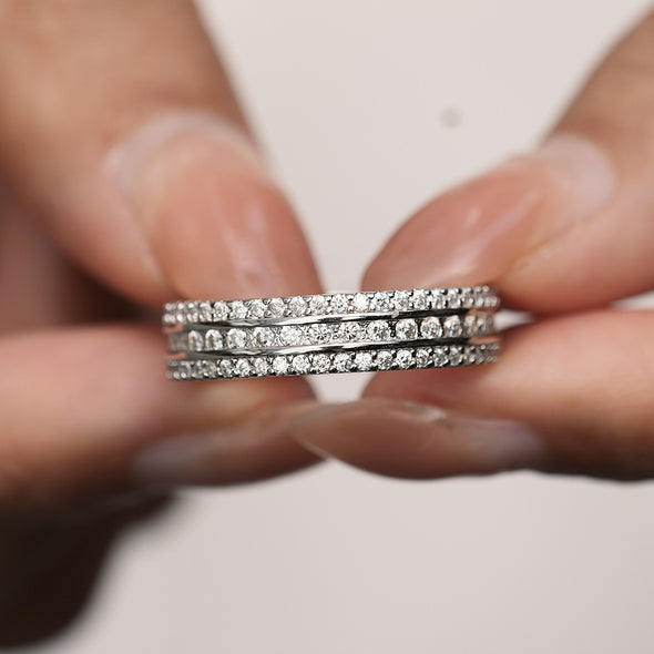 Gorgeous 3 Row Moissanite Sterling Silver Ring