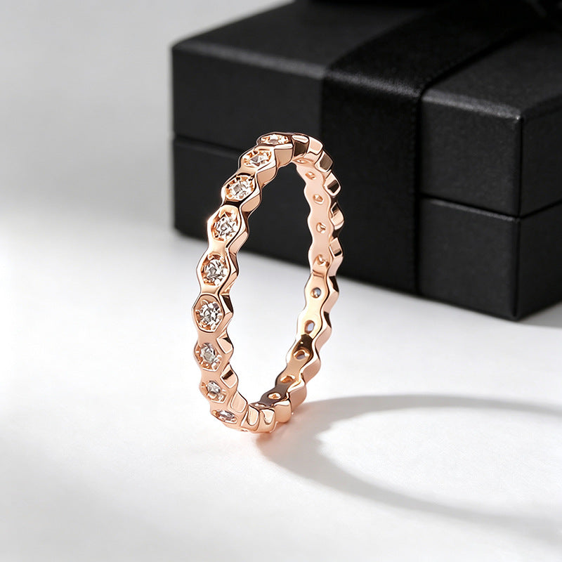 Three-Tone Hexagon Eternity Band in Sterling Silver