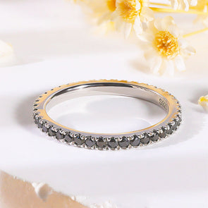 Unique Black Moissanite Eternity 18k White Gold Plated Band