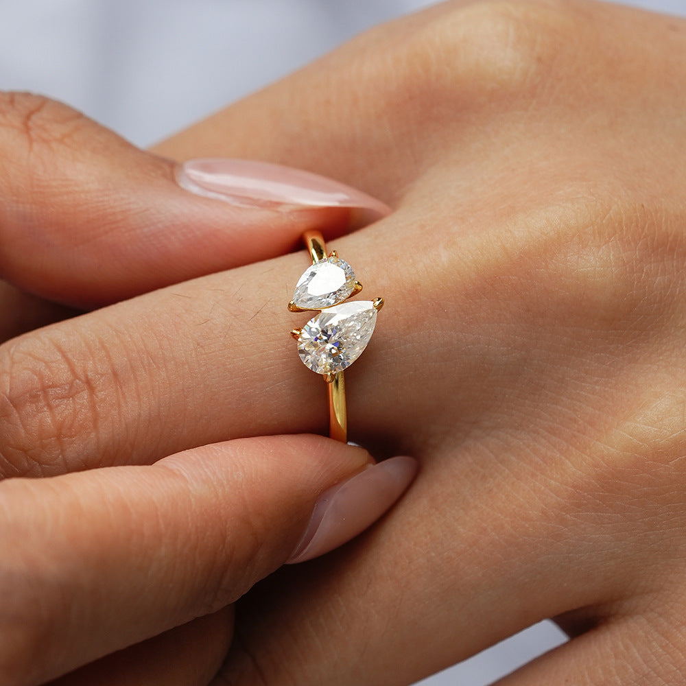 Simple Double Stone 925 Sterling Silver Ring