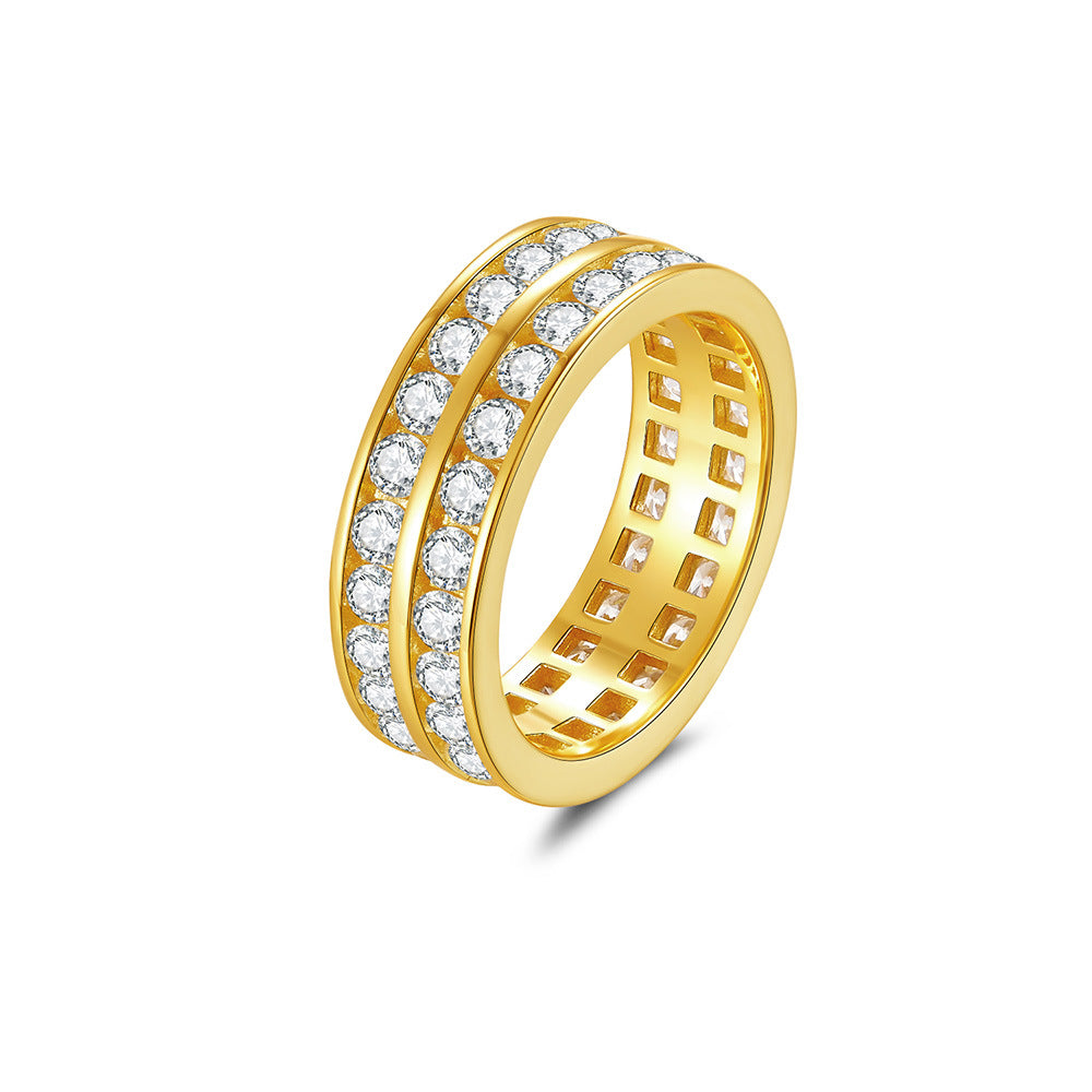 Moissanite Unisex Double Row Channel Set Wedding Band in Sterling Silver