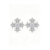 Moissanite Flower Cross Design Stud Earrings in Sterling Silver