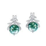 Olive Branch Green Moss Agate Stud Earrings
