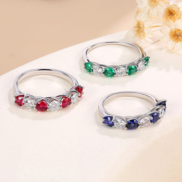 Two Tone Half Eternity Moissanite Silver Band