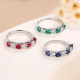 Moissanite Multicolor 7 Stone Wedding Band in Sterling Silver
