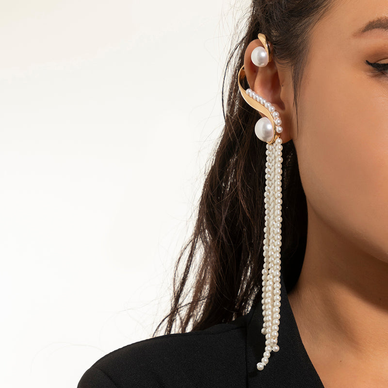 Golden Tone Pearl Fringe Earrings Fits Right Ear