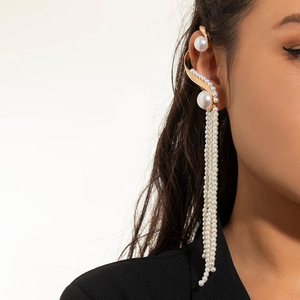 Golden Tone Pearl Fringe Earrings Fits Right Ear