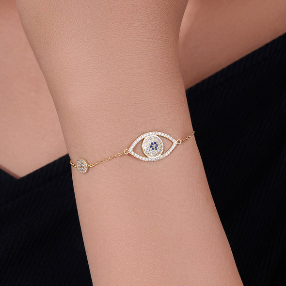 Evil Eye Design Paved Sterling Silver Bracelet