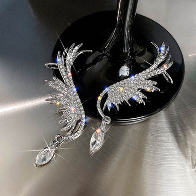 Paved Wing Design Stud Earrings