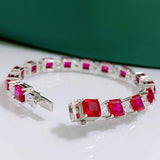 Classic Baguette Emerald Blue Red Gemstone Tennis Bracelet in Sterling Silver