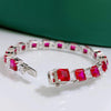 Classic Baguette Emerald Blue Red Gemstone Tennis Bracelet in Sterling Silver
