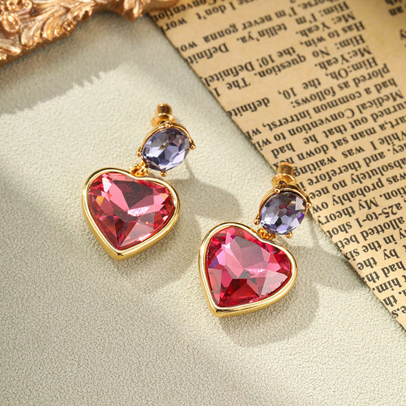 Vintage Red Heart Design 18k Gold Plated Drop Earrings