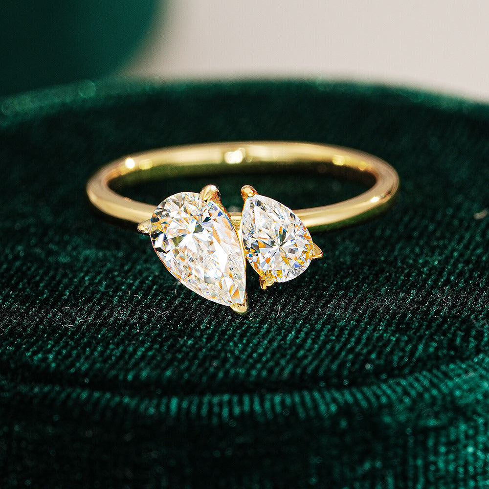 Simple Double Stone 925 Sterling Silver Ring