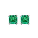 Green Tsavorite Asscher Cut Mini Stud Earrings in Sterling Silver