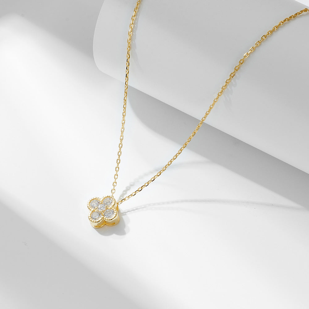 Sweet Four Leaf Clover Design Silver Necklace